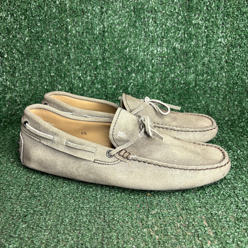 Tods Laccetto Gommino Suede Tie Driving Moccasin Loafer Pebble Sole Grey Mens 8